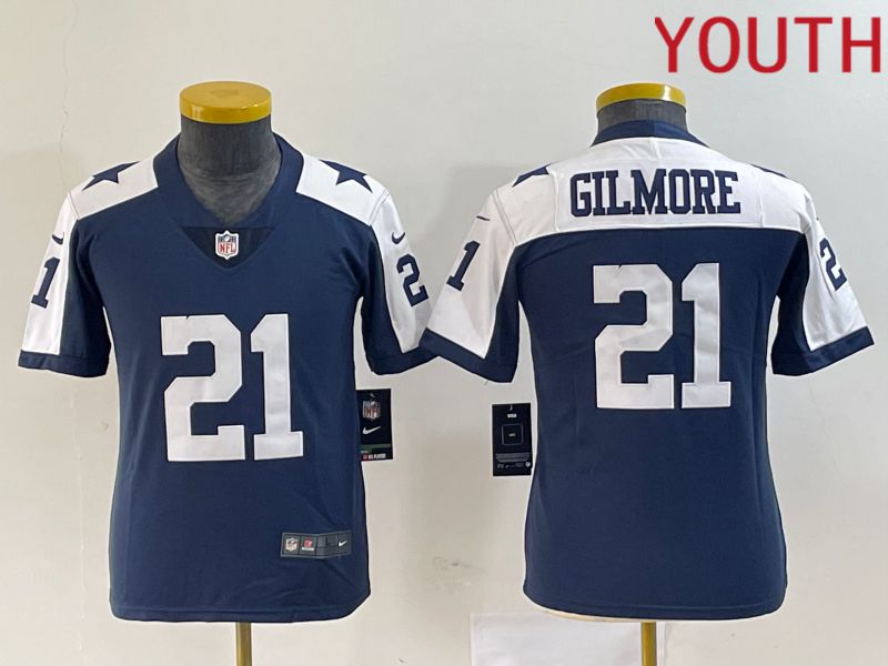 Youth Dallas Cowboys 21 Gilmore Blue 2023 Nike Vapor Limited NFL Jersey style 1